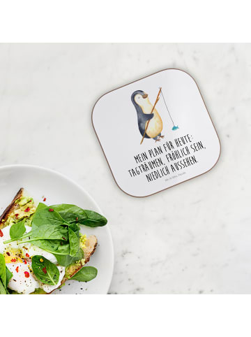 Mr. & Mrs. Panda Holz Untersetzer Pinguin Angler mit Spruch in Weiß