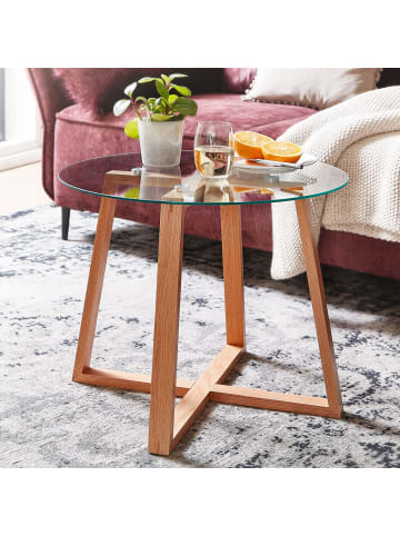 KADIMA DESIGN Couchtisch 58x58x47 cm Sofatisch Eiche Massivholz / Glas Rund, Design