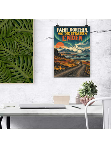 Kunstdruck Berglandschaft nostalgisch Design mi... in Weiß