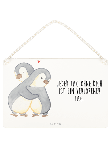 Mr. & Mrs. Panda Schild Pinguine Kuscheln mit Spruch in Weiß