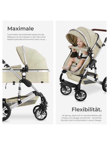 tectake Kombi-Kinderwagen Mats für 0 bis 36 Monate geeignet, Belastbarkeit 15 kg, grau/b
