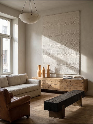 KADIMA DESIGN KASOS Teppich Kurzflor Creme 80x150 Streifen Polyester Waschbar in Creme