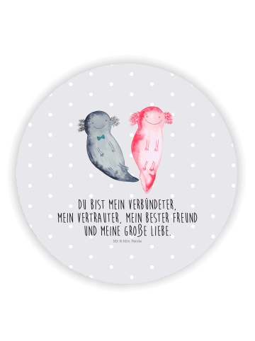 Mr. & Mrs. Panda Rund Magnet Axolotl Freundin mit Spruch in Grau Pastell