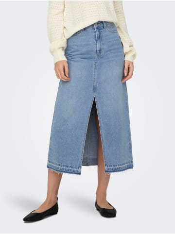 JACQUELINE de YONG Maxi Jeans Rock Denim Design Skirt mit Fransen in Hellblau