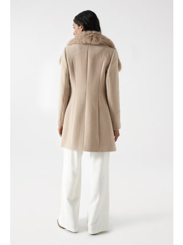 Salsa Jeans Wollmantel Wool Coat With Fur Collar in Medium Beige V1
