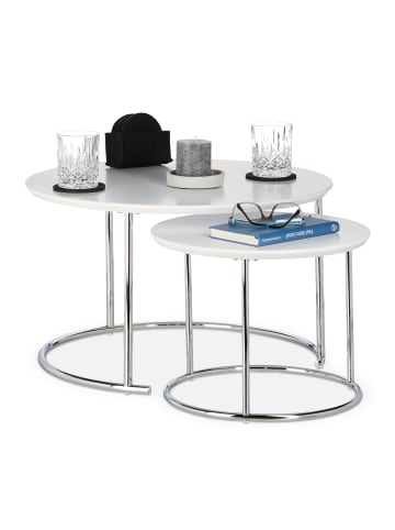 relaxdays 2x Beistelltisch in Weiß - (H)60 x Ø 60 cm
