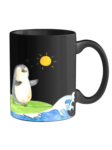 Mr. & Mrs. Panda Kaffeetasse Pinguin Surfer ohne Spruch in Schwarz