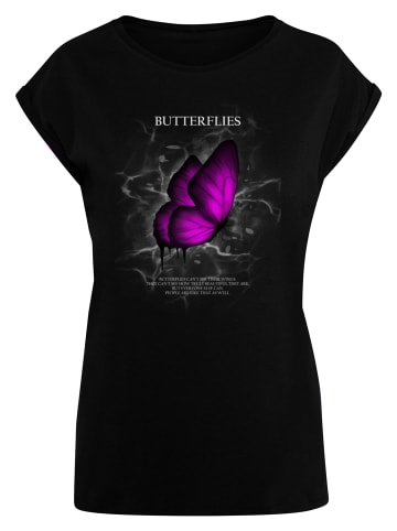 Merchcode Merchcode Damen Ladies Butterflies Extended Shoulder Tee in black