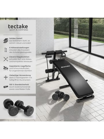 tectake Sit-up-Trainer, inkl. 2 Hanteln & elastische Seile, 6-fach verstellbar