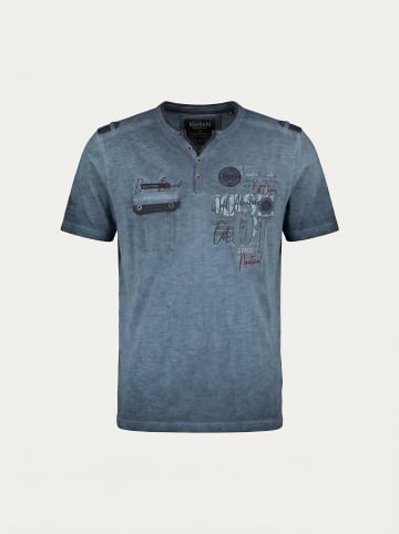 KOROSHI Henley cotton print-emb washed t-shirt in blau