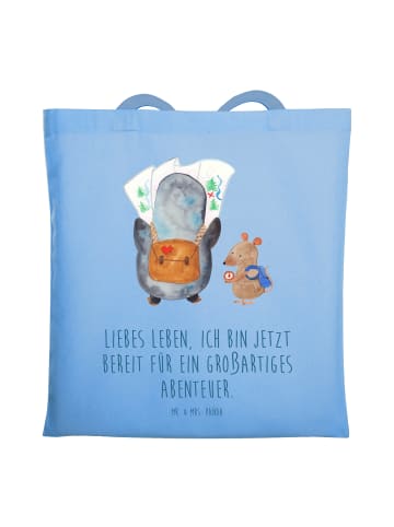 Mr. & Mrs. Panda Einkaufstasche Pinguin & Maus Wanderer mit Spruch in Sky Blue