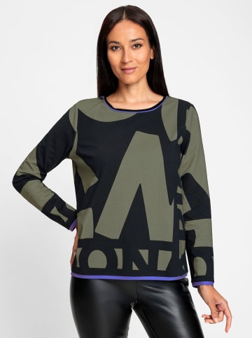Heine Longsleeve in khaki-schwarz-bedruckt