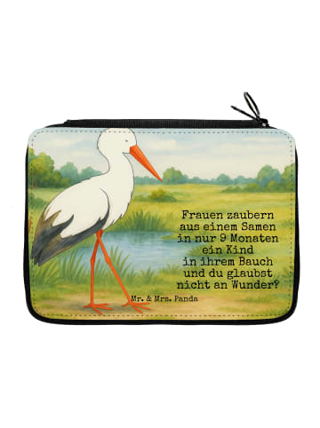 Mr. & Mrs. Panda Federtasche Storch Design mit Spruch in Weiß