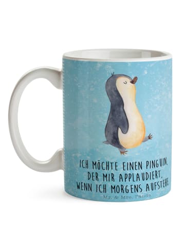 Mr. & Mrs. Panda Kaffeebecher Pinguin mHerzieren mit Spruch in Eisblau