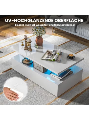 COSTWAY Couchtisch mit LED 110x60x40cm in Weiß