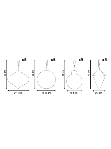 Beliani 20er-Set Weihnachtsbaumkugeln JOLSTRA in Beige