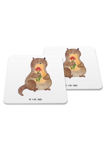 Mr. & Mrs. Panda Bierdeckel Otter Blumenstrauß ohne Spruch in Weiß