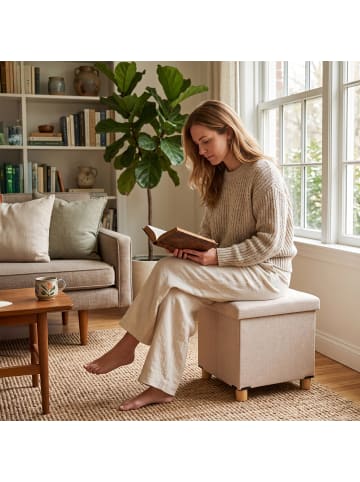 relaxdays Sitzhocker in Beige - (B)38x (H)40 x (T)38 cm