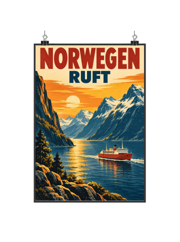 Poster Fjord nostalgisch Design mit Spruch in Weiß