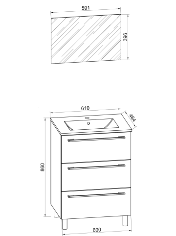 VCM  3-tlg. Waschplatz Waschtisch Badinos Schublade SP in Sonoma-Eiche (Sägerau)
