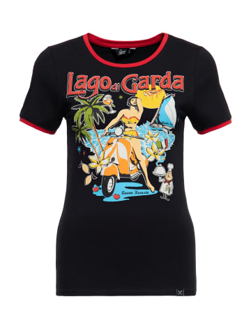 Queen Kerosin Queen Kerosin Ringer T-Shirt Lago di Garda in schwarz