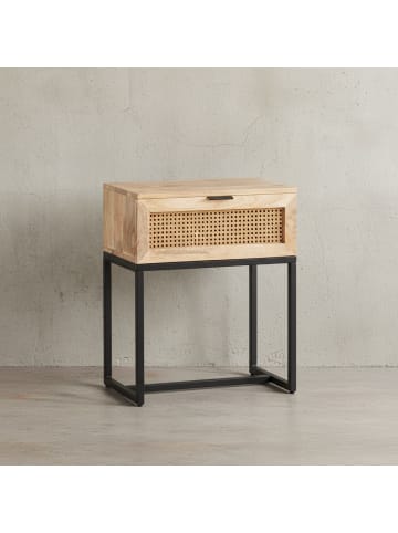 KADIMA DESIGN Nachtkonsole Massivholz / Rattan 50x60x30 cm Nachttisch Braun