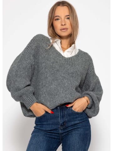 SASSYCLASSY Oversize Pullover mit V-Ausschnitt in Dunkelgrau