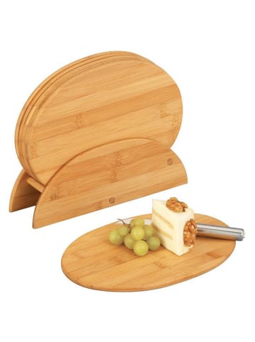 Zeller Bambus-Schneidebretter mit Ständer, 7-teilig in Braun, 24 x 19 x 1 cm