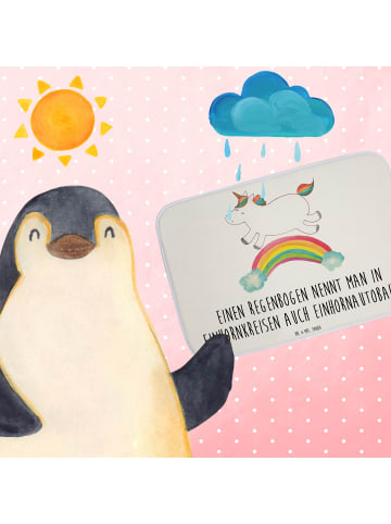 Mr. & Mrs. Panda Badezimmerteppich Einhorn Regenbogen mit Spruch in Weiß