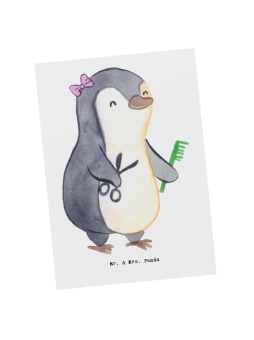 Mr. & Mrs. Panda Grußkarte Friseurin Herz ohne Spruch in Weiß