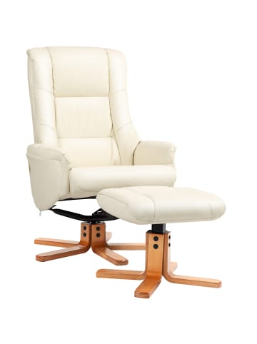 HOMCOM Relaxsessel mit Hocker-71L x 84B x 102H cm-Cremeweiß