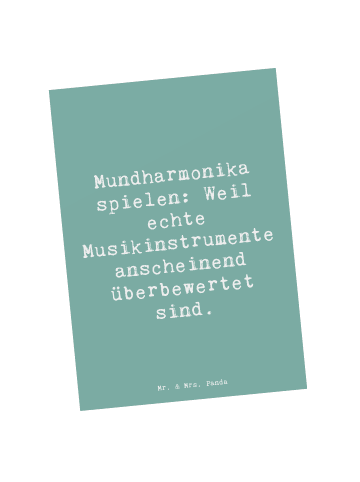 Mr. & Mrs. Panda Postkarte Spruch Mundharmonika Freude mit Spruch in Meeresbrise