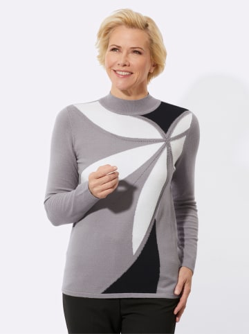 WITT WEIDEN Stehkragenpullover in steingrau-ecru-gemustert