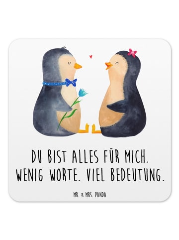 Mr. & Mrs. Panda Glasuntersetzer Pinguin Pärchen mit Spruch in Weiß