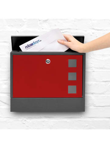 relaxdays Briefkasten in Schwarz-Rot- (B)36 x (H)30 x (T)10 cm