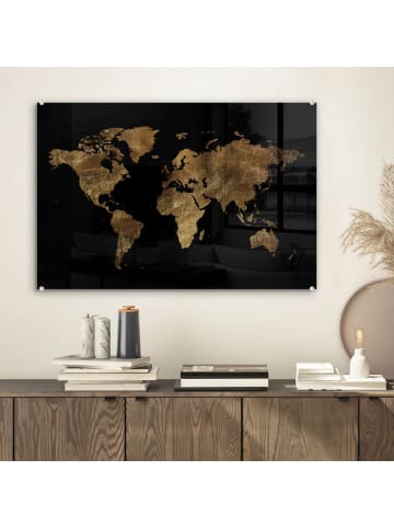 OnlyWow Acrylglasbild Weltkarte gold schwarz