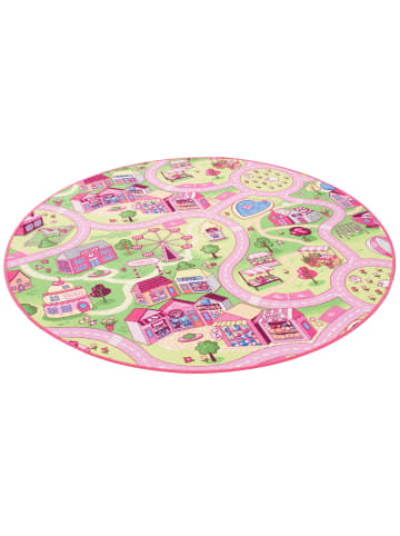 Snapstyle Kinder Spiel Teppich Girls Village Rund in Rosa