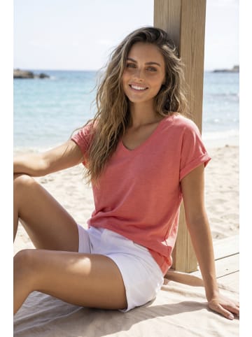 Beach Time V-Shirt in koralle + weiß