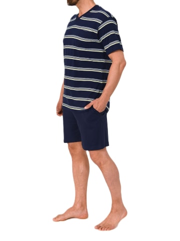 NORMANN Kurzarm Schlafanzug Pyjama Shorty Streifen - 84460 in marine