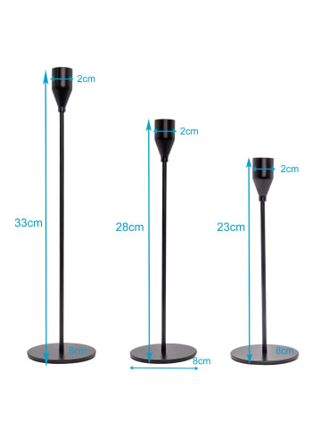 Intirilife Kerzenständer 3 Set Metall Kerzenhalter für Stabkerzen 33/28/23cm in Schwarz