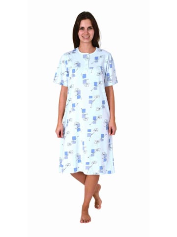 NORMANN Kurzarm Nachthemd Knopfleiste am Hals - 80112 in blau