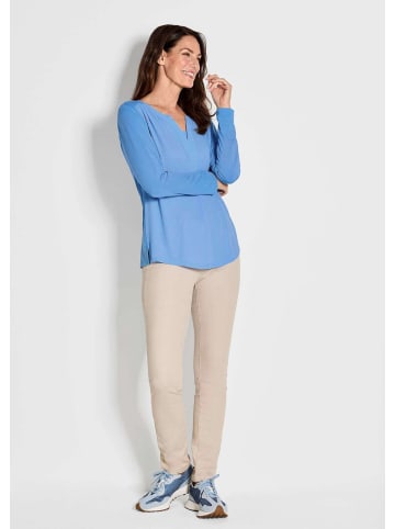 GOLDNER Blusenshirt Elegantes Chiffonshirt mit Jersey-Details in blau