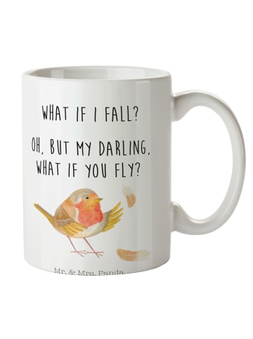 Mr. & Mrs. Panda Keramikbecher Rotkehlchen Federn mit Spruch in Weiß