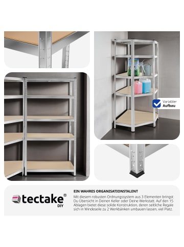 tectake Stahlregal 3-teilig im Stecksystem, Gesamtbelastbarkeit 2625 kg
