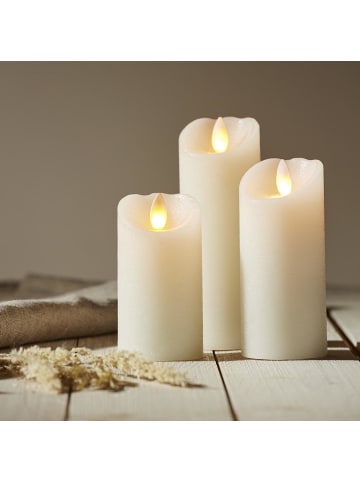 STAR Trading LED Blockkerze ,Glow' mit Batterie und Timer, Echtwachs, weiß, 10cm