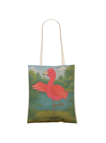 Mr. & Mrs. Panda Einkaufstasche Flamingo Yoga Design ohne Spruch in Weiß