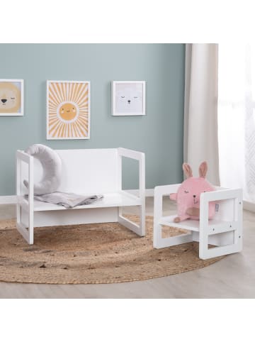 roba Kindersitzgruppe 3in1, Holz-Set mit Wendehocker & Bank/Tisch, weiß