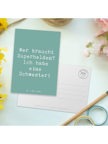 Mr. & Mrs. Panda Postkarte Spruch Liebe Schwester mit Spruch in Meeresbrise