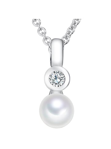 Valero Pearls Perlen-Kette Sterling Silber Zirkonia Süßwasser-Zuchtperle in silber