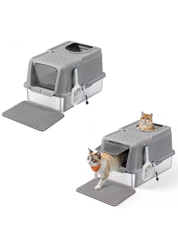 Feandrea 2er-Set: Katzentoilette in Taubengrau - (B)40 x (H)36.5 x (T)61 cm